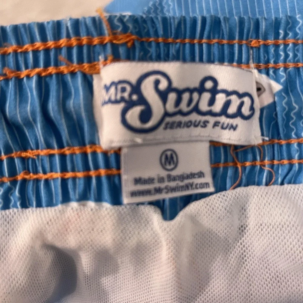 Mr. Swim Trunks Mens Medium Blue Sailboat Print Lined Pockets Nautical Beach